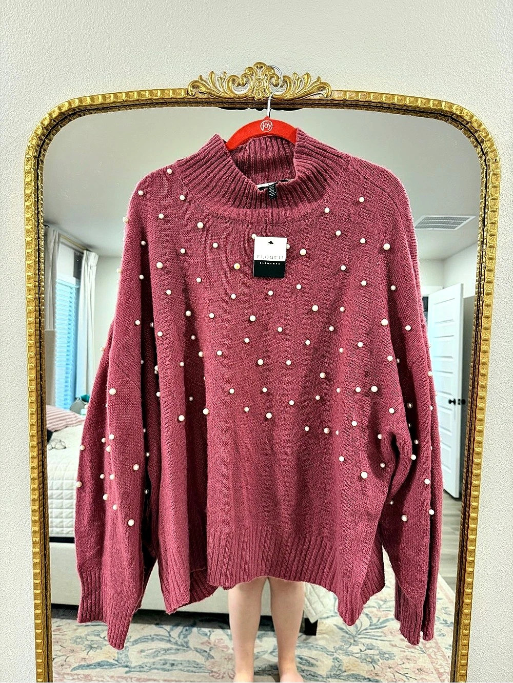 ELOQUII Pearl Embellished Turtleneck Maroon NWT
